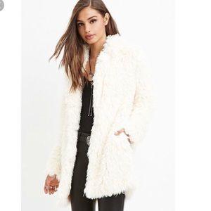 Forever 21 white faux fur coat &satin interior